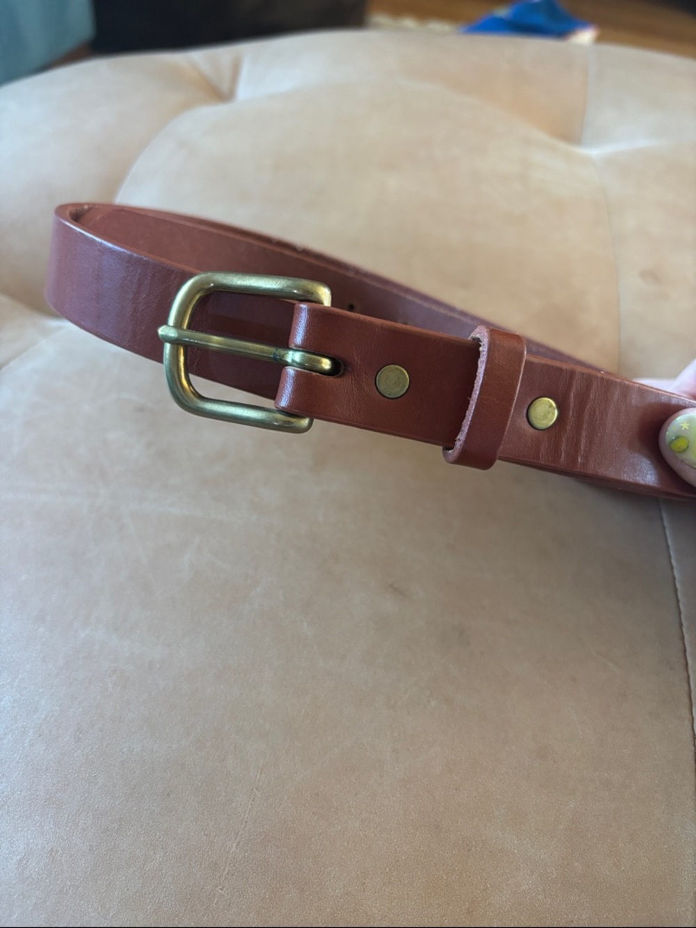 Classic Tan Leather Belt with Brass Buckle